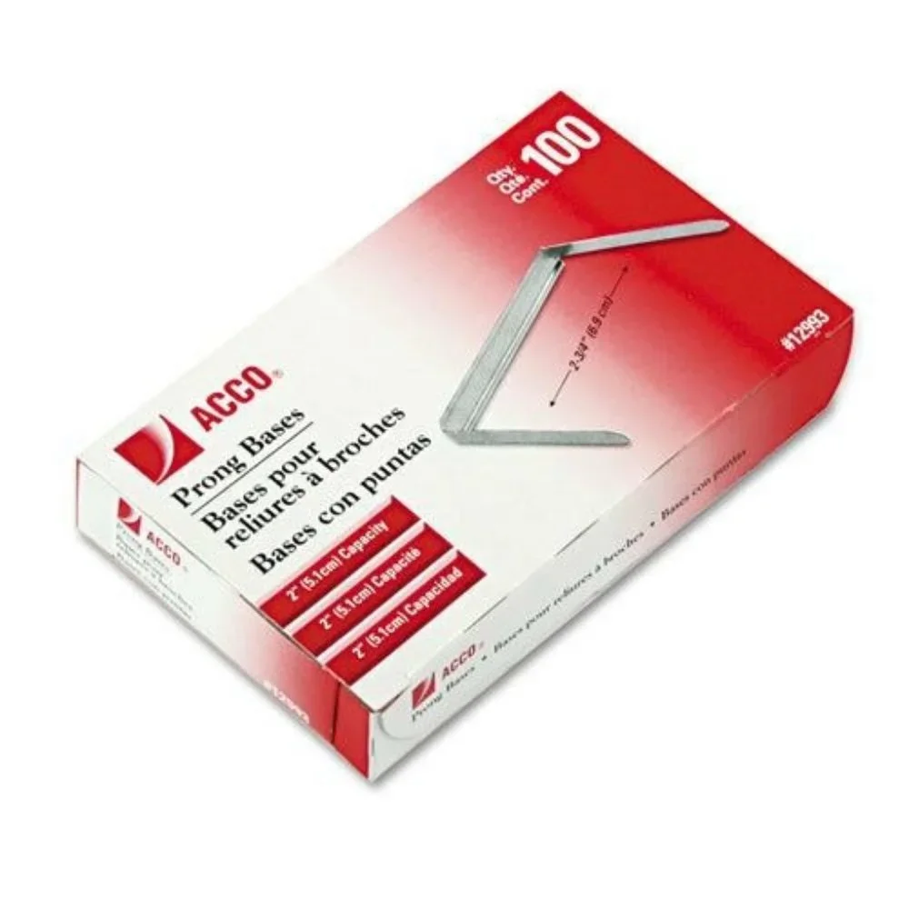 ACCO Brands 2 Inch Capacity Prong Fastener Bases, 2-3/4 Inch Centers, 100 In Box